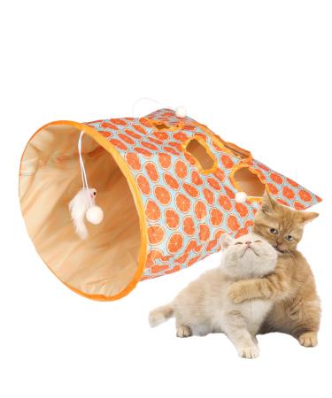 Cat Tunnel Toy Collapsible Pet Tunnel Tube Bags Indoor Toy with Fun Ball Colorful Cute Pattern Interactive Cat Toys for Kittens Puppy Exercising Hiding Training(COLOR:B)