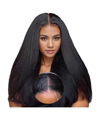 4 4 HD Lace Wear and Go Glueless Wig Pre Cut Lace Human Wig Pre Plucked Natural Hairline Kinky Straight Wig Bleacheted Knots Upgraded for Black Women Freitin Friendly 180% Density 18inch Kinky Straight-1b 18 inch (45cm)