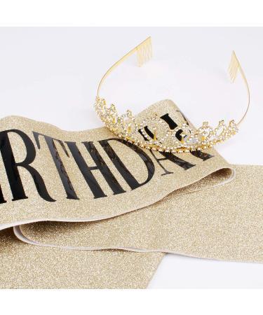 Didder Gold Birthday Crown and Rhinestone Tiara with Birthday Queen Sash Set - Party Accessories for Women and Girls - Buy Online on GoSupps.com