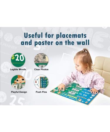 UNCLE WU Learning About Money Placemats - Early Childhood Education Materials Preschool -16 x 12 inch Waterproof Poster Learning Money - Buy Online on GoSupps.com