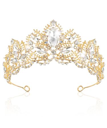 TOCESS Gold Crown Tiara for Women Wedding Crystal Rhinestone Tiara Queen Princess Crown for Bride Bridal Lady  Hair Accessories for Costume Party Prom Quinceanera Birthday  Ideal Gift for Women (Gold)