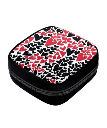 GIAPB Period Bag Sanitary Napkin Storage Bag Pad Holder for Period Makeup Pouch Black and Red Hearts Color1698