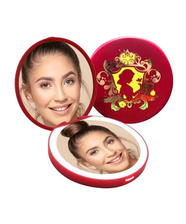 Impressions Vanity Disney Princess Snow White Compact Mirror with LED Light  Round Lighted Vanity Makeup Mirror with USB and Folding Magnify Top Glass Red