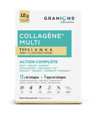 GRANIONS - COLLAGEN MULTI - Marine Collagen Powder - Action 10 in 1-5 Types of Collagen - Marine Collagen + Vitamin C - 20 Clinical Studies - Lemon Flavor Collagen - Collagen Powder 260g