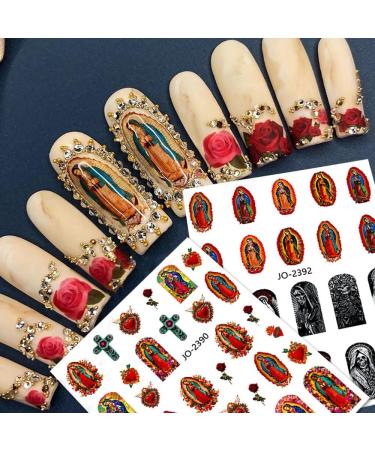 Dornail Virgin Mary Nail Art Stickers - 12 Sheets | Christian Jesus & San Judas Design | 3D Self-Adhesive Decals for DIY Nail Decorations - Buy Online on GoSupps.com
