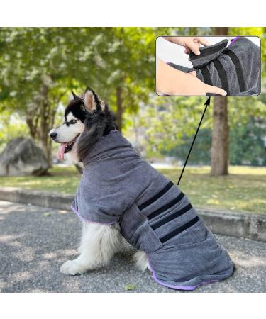 Bibykivn Microfiber Dog Bathrobe - Super Absorbent Quick Drying Cuddle Wrap for Dogs & Cats (Large Gray) with Velcro Fastener & Adjustable Straps - Buy Online on GoSupps.com