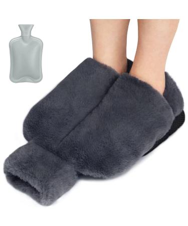 Foot warmer hot water bottle without electricity 2l adult foot warmers super soft and warm winter foot heating heating mat for women/children (gray)