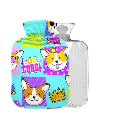 Funny Dog Hot Water Bottle with Cover 1L Small Hot Water Bag for Pain Relief Back Pain Hot Cold Therapy BPA Free