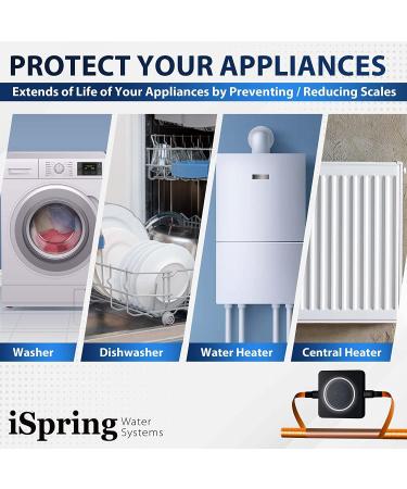 iSpring ED2000S Electronic Water Descaler | Salt-Free Whole House Hard Water Conditioner | Prevent Rust & Scale Build-up | LED Light Design | Magnet | Black - Buy Online on GoSupps.com