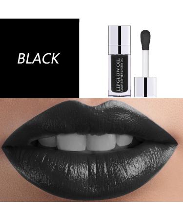 Hydrating Plumping Lip Gloss - Long Lasting Non-Sticky Tinted Balm with Big Brush & Glitter Shine - Black - Buy Online on GoSupps.com
