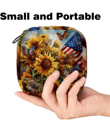 MuooouM USA Flag Storage Bag for Women & Teens | Portable Butterfly & Sunflower Design for Menstrual Cups & Breastfeeding | Colorful Pocket Organizer - Buy Online on GoSupps.com