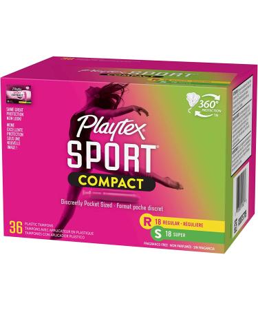 Playtex Sport Compact Tampons Multipack - 36 Count (Regular and Super Absorbency) - Buy Online on GoSupps.com