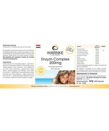 Enzyme complex 200 mg - 250 capsules - Vegetarian - Pure plant enzymes - Acerola C and Bioflavonoids | Warnke Vitalstoffe - Quality from German pharmacies - Buy Online on GoSupps.com