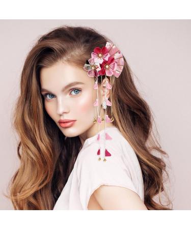 FRCOLOR Japanese Kimono Hair Clip with Flower and Tassel Pink - Buy Online on GoSupps.com