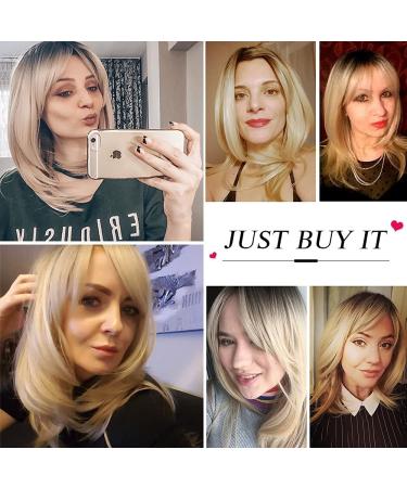 Esmee 16 Inch Ombre Straight Hair Wigs for Women | Black to Blonde Synthetic Heat-Resistant Wigs with Ponytail - Buy Online on GoSupps.com