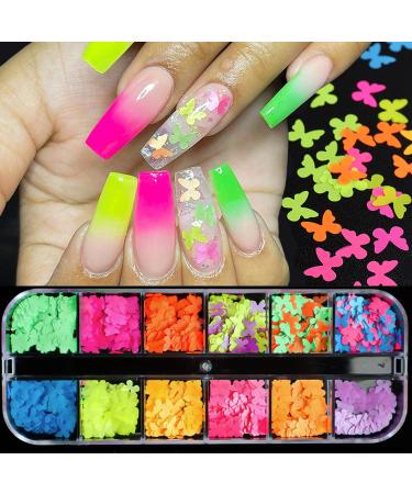 Butterfly Nail Art Glitter Sequin Kit - 2 Boxes with Tweezers for Stunning Manicure Decor | Fluorescent All-Tailed Design - Buy Online on GoSupps.com