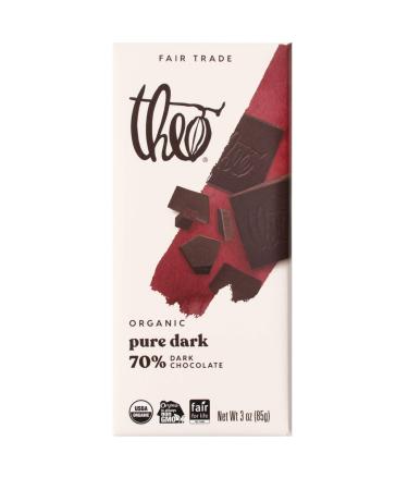 Theo Chocolate Pure Organic Dark Chocolate Bar, 70% Cacao, 12 Pack | Vegan, Fair Trade 3 Ounce (Pack of 12)