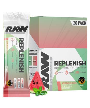 RAW Replenish Box Premium Electrolytes Powder Recovery Formula Watermelon Mojito (20 Sticks) - Flavored Electrolyte Drink Mix Supplement for Hydration Replenishment Endurance & Performance