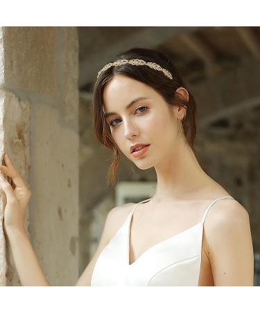 Oriamour Rhinestone Crystal Flower Wedding Headband in Gold - Bridal Headpiece - Buy Online on GoSupps.com