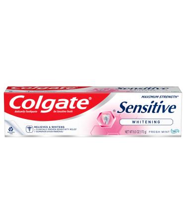 Colgate Sensitive Maximum Strength Sensitive Toothpaste Plus Whitening and Fresh Stripe 6 oz 6 Ounce (Pack of 1)