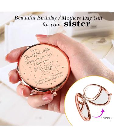 Sister Gifts Compact Mirror - Birthday/Mothers Day/Valentine Gift for Big/Little Sister - Rose Gold - Buy Online on GoSupps.com