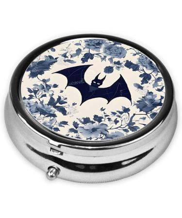 Bat Pattern Round Pill Box - 3 Compartment Mini Decorative Travel Organizer for Pills & Vitamins - Buy Online on GoSupps.com
