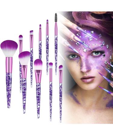 10-Piece Glitter Makeup Brush Set - Professional Acrylic Cosmetic Brushes for Eyes & Face - Violet - Buy Online on GoSupps.com