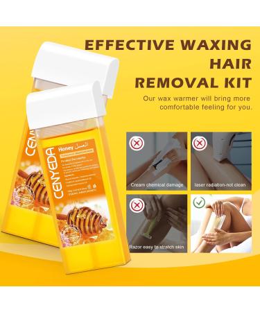 Honey Wax Roller Waxing Kit with Warmer & 2 Cartridges - Hair Removal Roll On Wax Heater Set for Sensitive Skin - Buy Online on GoSupps.com