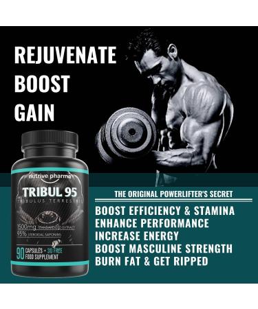 Tribul95 Tribulus Terrestris High-Dose Capsules - 6000mg per Daily Dose - 95% Saponins - Natural Plant Extract - Promotes New Energy - Testo - 1500mg in One Capsule - Buy Online on GoSupps.com