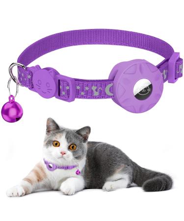 Airtag cat neck band integrated cat collar Airtag with Airtag holder and bell reflective cat collar with a stoppable safety buckle for kitten puppies (purple) - Buy Online on GoSupps.com