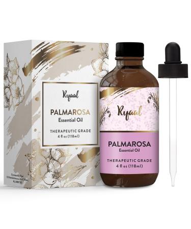 Natural Palmarosa Essential Oil for Hair Skin & Diffuser Pure & Undiluted Essential Oil for Healthy Hair & Skin for Aromatherapy Massage Therapeutic Grade with Glass Dropper 4 Fl Oz