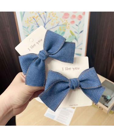 BBTDIN Blue Denim Hair Clip Pin Bow Girls Blue Jeans HairClip Girls Large Bows HairPin BW01 (Set H) - Buy Online on GoSupps.com