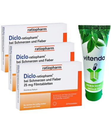 DICLO-RATIOPHARM 25mg 3x20 tablets including a hand cream from vitenda - for pain and fever