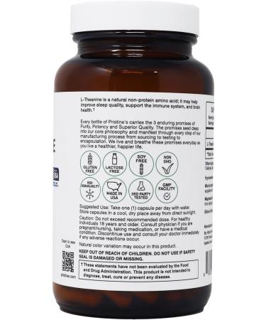 PRISTINE'S L Theanine Sleep Quality Support Amino Acid Supplement - 200MG 150 Day Supply - Relaxation & Mood Support Capsules - Vegan Non-GMO & Gluten Free - Buy Online on GoSupps.com