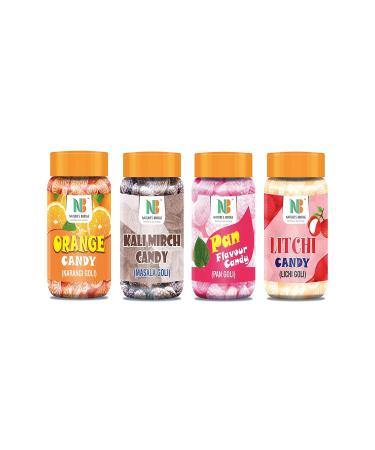 Nature's Bridge Sweet Candy (Orange Mix Kalimirch Masala Litchi Flavour) Combo Jar Pack of 4 each 200 Gm_Packing May Vary
