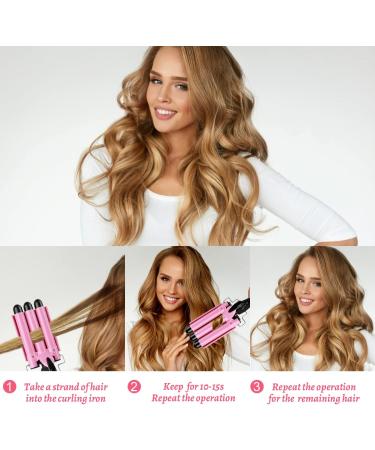 3 Barrels Hair Curler - 25mm Pink Curling Iron with 2 Temperature Control for Mermaid Waves | Quick Heating Hair Waver Styling Tool - Buy Online on GoSupps.com