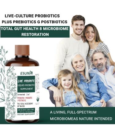ESUNM 3-in-1 Liquid Probiotic Complex with Prebiotics Probiotics & Postbiotics - Features 10 Clinical Strains + 18 Organic Fermented Herbs - Complete Gut & Microbiome Support for Men & Women (16 oz) - Buy Online on GoSupps.com