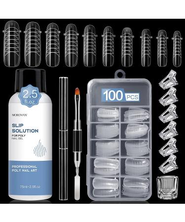 Morovan Slip Solution Poly Gel 2.5oz Nail Extension Gel Slip Solution Anti-stick Gel Solution Liquid With Brush Nail Tips Clips Crystal Cup for Poly Nail Gel Nail Art Kit Easy DIY