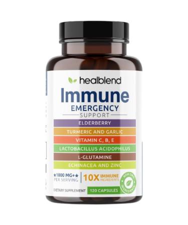 healblend 10 in 1 Immune Support Supplement Booster with Elderberry Zinc Echinacea Turmeric Lactobacillus Acidophilus for Adults 120 Capsules