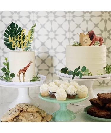 Realistic Safari Jungle Animals Cake Toppers with Palm Leaf & Eucalyptus Leaves - Wild Themed Birthday & Baby Shower Party Decorations (Wild One) - Buy Online on GoSupps.com