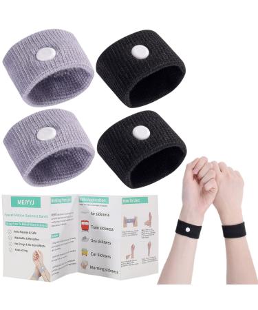 2 Pairs Car Motion Sickness Wristbands Acupressure Nausea Relief Band for Morning Sickness Sea Travel Black grey