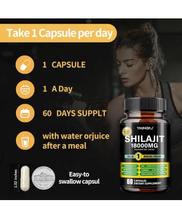 Shilajit Capsules 18000mg (60 Capsules) 10 in 1 - Shilajit Extract with Ashwagandha Rhodiola Rosea Panax Ginseng Cordyceps Turmeric Ginkgo Fulvic Acid Trace Minerals Supplement Gluten Free 60 Count (Pack of 1) - Buy Online on GoSupps.com