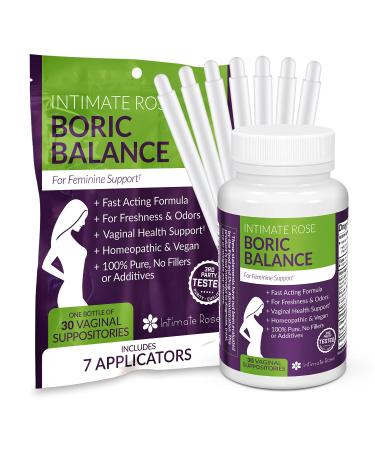 Boric Acid Suppositories - Helps Fight Against BV, Yeast Infections - Manages Odor - Promote pH Balance for Women Vaginal Health - 30-Count Medical Grade Boric Acid (600mg) + 7 Applicators 30 Capsules + 7 Applicators