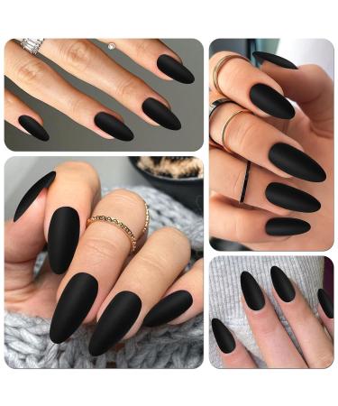 240pcs Matte Black Almond Press on Nails | Medium Acrylic Fake Nails Kit with Adhesive Tabs for Women & Girls - Shop Now - Buy Online on GoSupps.com