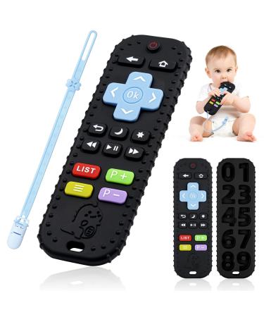 Teething Toys for Baby Silicone Remote Teethers for Infant Toddlers 3-6-12 Months Remote Control Baby Chew Toys mit Pacifier Clip Sensory Toys Baby Gifts for Newborn Girl Boy (Black) Remote Black