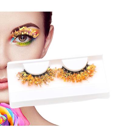 Glitter Lashes - Sparkly 3D Orange Lashes Shiny Dramatic Decorative Eye Strip Lashes | False Eyelashes flufy Wispy Curly Waterproof Sticker Eyelashes | Lashes for Holiday Eye Makeup Cosplay Q-05