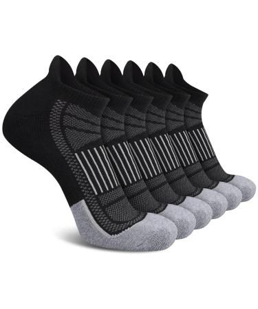 eallco Mens Ankle Socks Low Cut Athletic Cushioned Running Tab Socks 6 Pack 6 Pairs Black