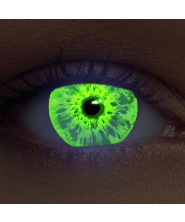 DESIGNLENSES Glowing Halloween The Purge Costume Contact Lenses 1 Pair (2 Pieces) Soft UV Neon Colored Lenses "Sparkle" (Green)