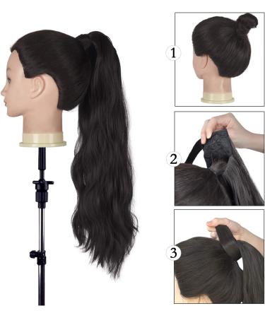 FESHFEN Long Wavy Ponytail Extension 60cm - Darkest Brown to Black - Synthetic Hairpiece for Women - Clip in Curly Ponytail - Buy Online on GoSupps.com
