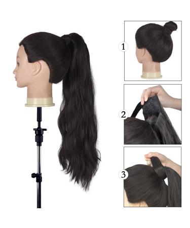 Fine Braid Ponytail Hair Extensions - Long Wavy Curly Clip-In Synthetic Hair in Chestnut Brown & Caramel - 60 cm - Buy Online on GoSupps.com